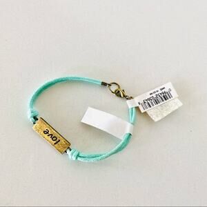 NEW Y2K VINTAGE NORDSTROM Mint Green Cord Love Brass Gold Charm Bracelet Jewelry